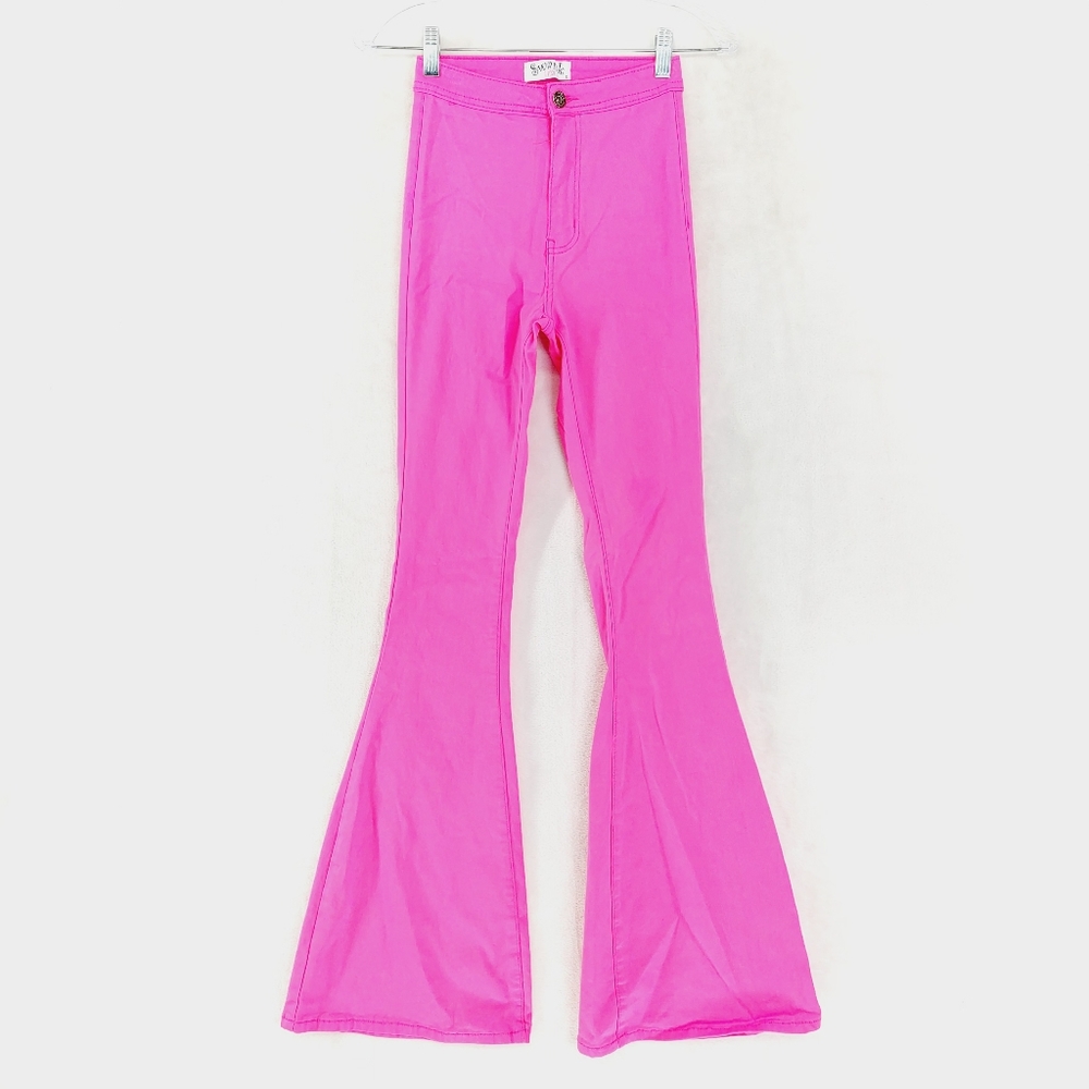 Swank a Posh Major High Rise Flare Stretchy Barbie Core Pink Jeans P6934